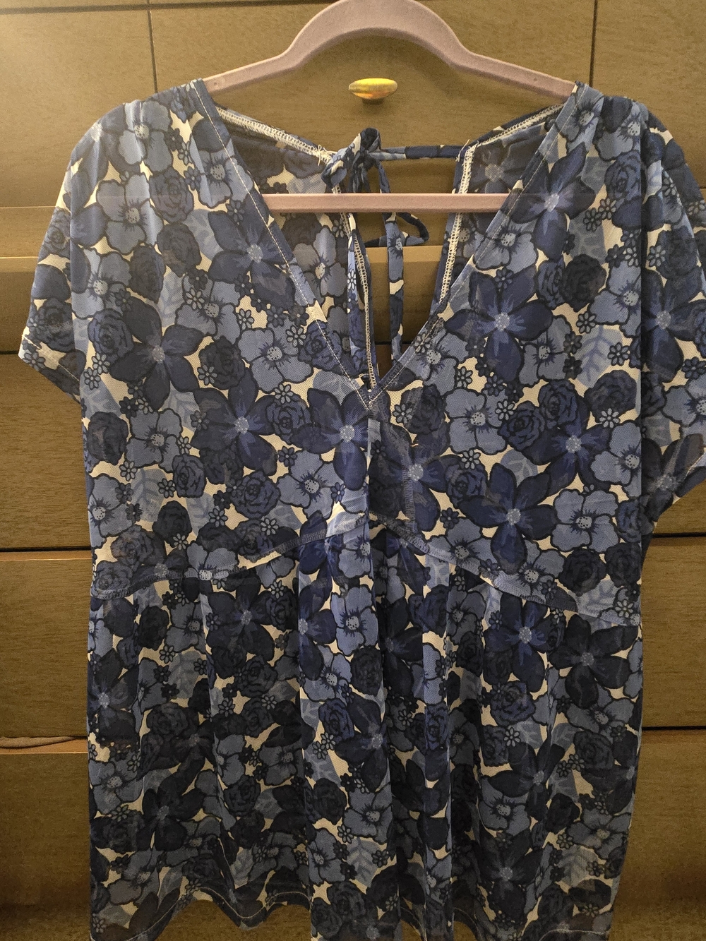 Lane Bryant Blue Floral V-Neck Tie-Back Tunic